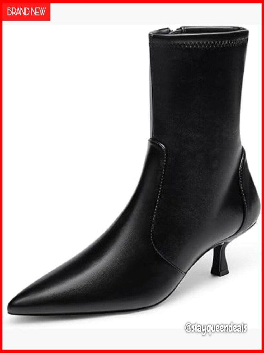 Low Kitten Heel Ankle Boots Pointed Toe Side Zipper Faux Suede